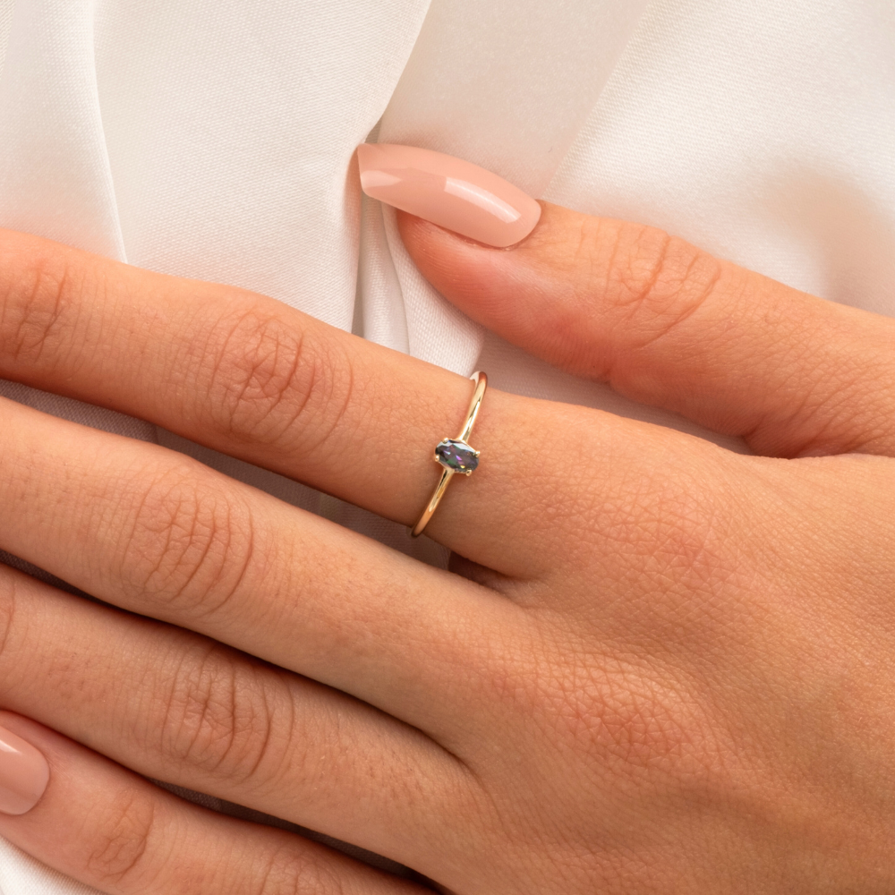FasekGoldYÜZÜKLERTektaş Altın Yüzük - 14 Ayar Altın 0.30 Karat Oval Mistik Topaz Taşlı Minimal Tek Taş Yüzük