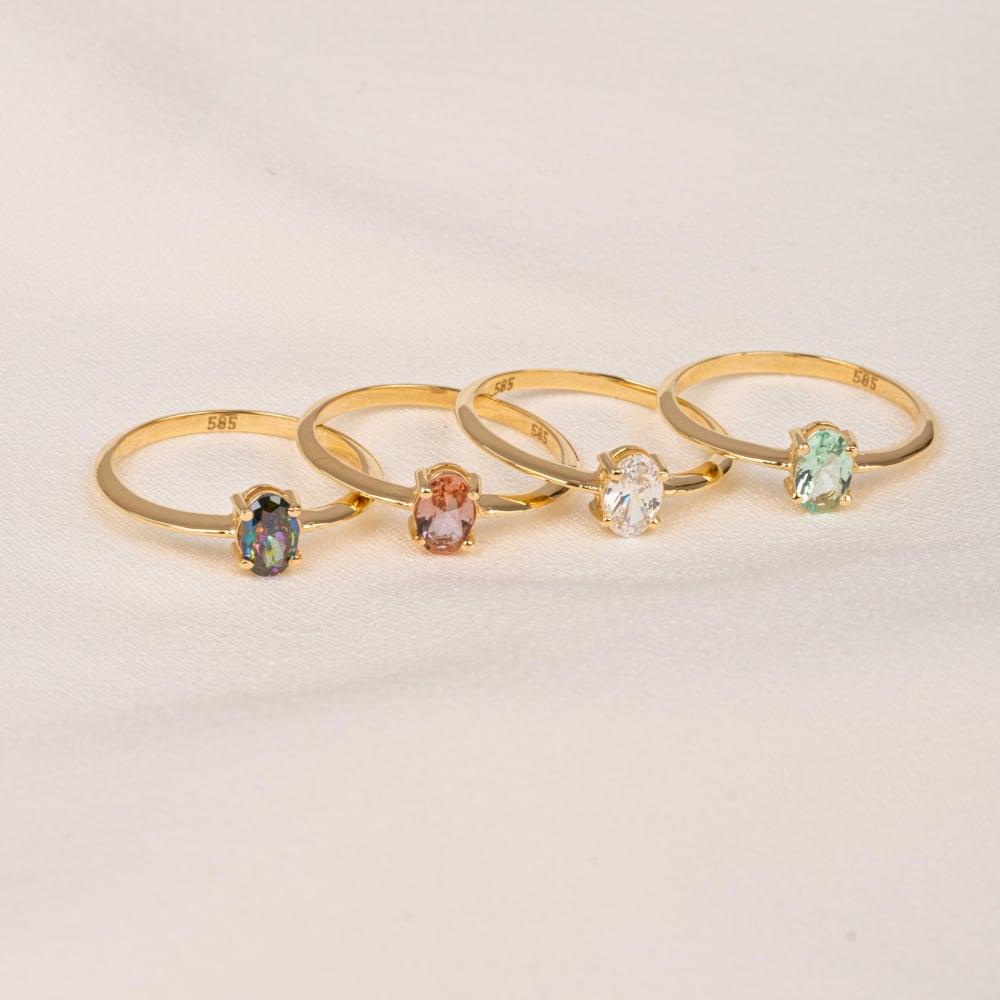 FasekGoldYÜZÜKLERTektaş Altın Yüzük - 14 Ayar Altın 0.90 Karat Oval Mistik Topaz Taşlı Yüzük - Tek Taş Altın Yüzük