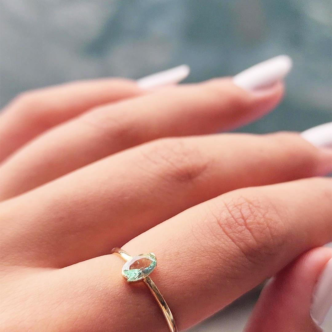 FasekGoldYÜZÜKLERTektaş Altın Yüzük - 14 Ayar Altın 0.40 Karat Oval Topaz Taşlı Mininal Tek Taş Kadın Yüzük