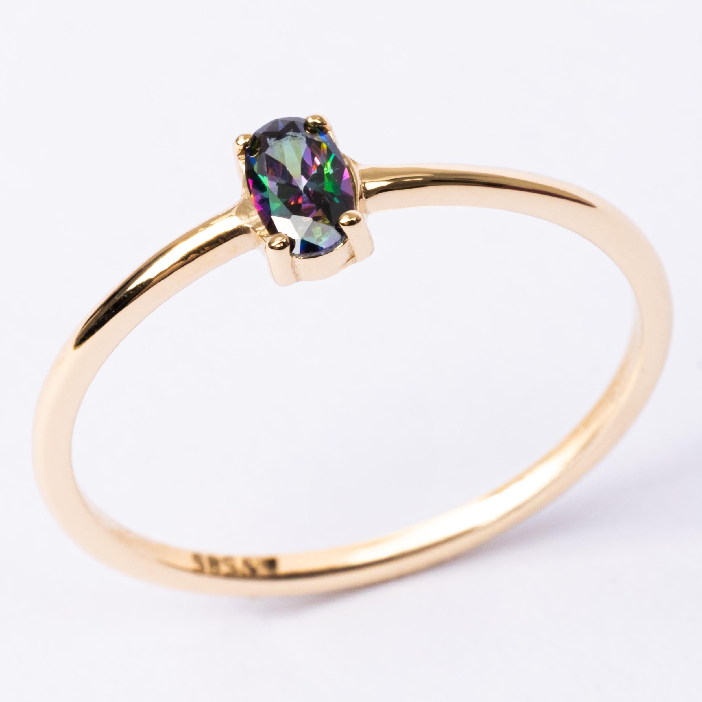 FasekGoldYÜZÜKLERTektaş Altın Yüzük - 14 Ayar Altın 0.30 Karat Oval Mistik Topaz Taşlı Minimal Tek Taş Yüzük