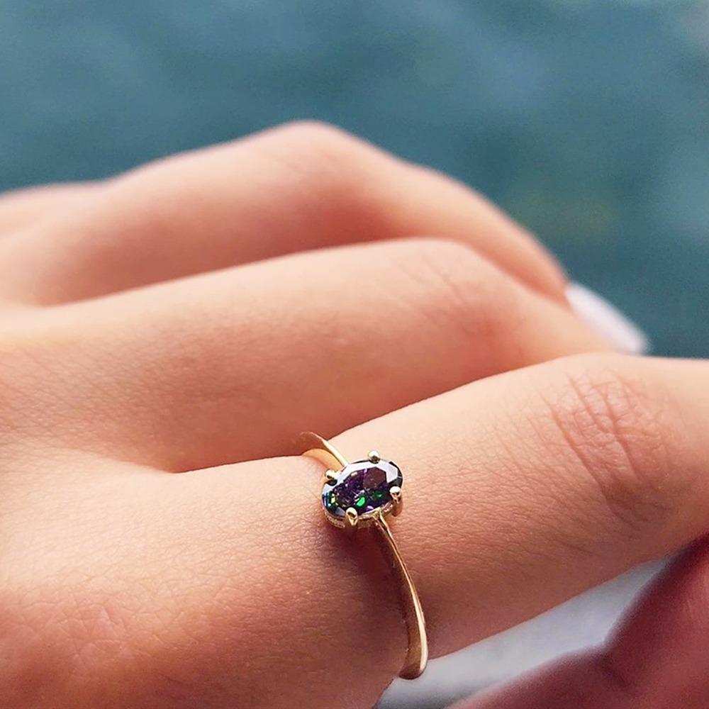 FasekGoldYÜZÜKLERTektaş Altın Yüzük - 14 Ayar Altın 0.90 Karat Oval Mistik Topaz Taşlı Yüzük - Tek Taş Altın Yüzük