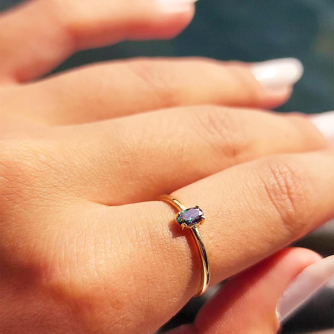 FasekGoldYÜZÜKLERTektaş Altın Yüzük - 14 Ayar Altın 0.30 Karat Oval Mistik Topaz Taşlı Minimal Tek Taş Yüzük