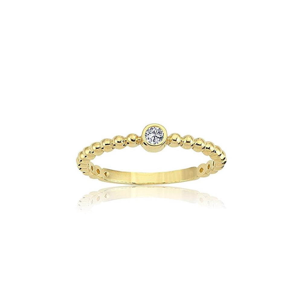 FasekGoldYÜZÜKLERTektaş Altın Yüzük - 14 Ayar Altın Güverseli 0.20 Karat Swarovski Taşlı Minimal Yüzük