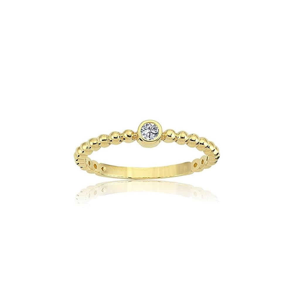 FasekGoldYÜZÜKLERTektaş Altın Yüzük - 14 Ayar Altın Güverseli 0.20 Karat Swarovski Taşlı Minimal Yüzük
