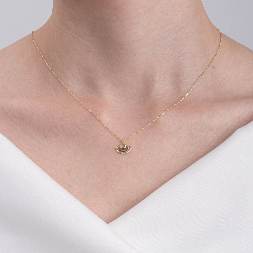 FasekGoldKOLYELERToplu Yelpaze Sade Minimal Tasarım 14 Ayar Altın Kolye