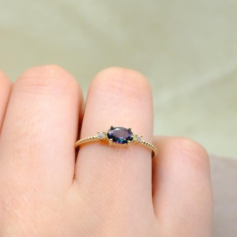 FasekGoldYÜZÜKLERTria Altın Yüzük - 14 Ayar Altın Oval Mistik Topaz Taşlı Kadın Tektaş Yüzük - Tektaş, Minimal Yüzük