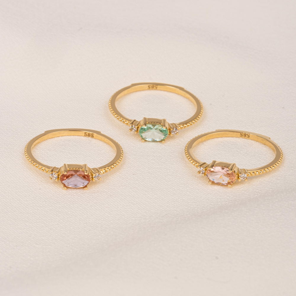 FasekGoldYÜZÜKLERTria Altın Yüzük - 14 Ayar Altın Oval Topaz Taşlı Yüzük - Hediyelik, Anneler Gününe Özel Yüzük