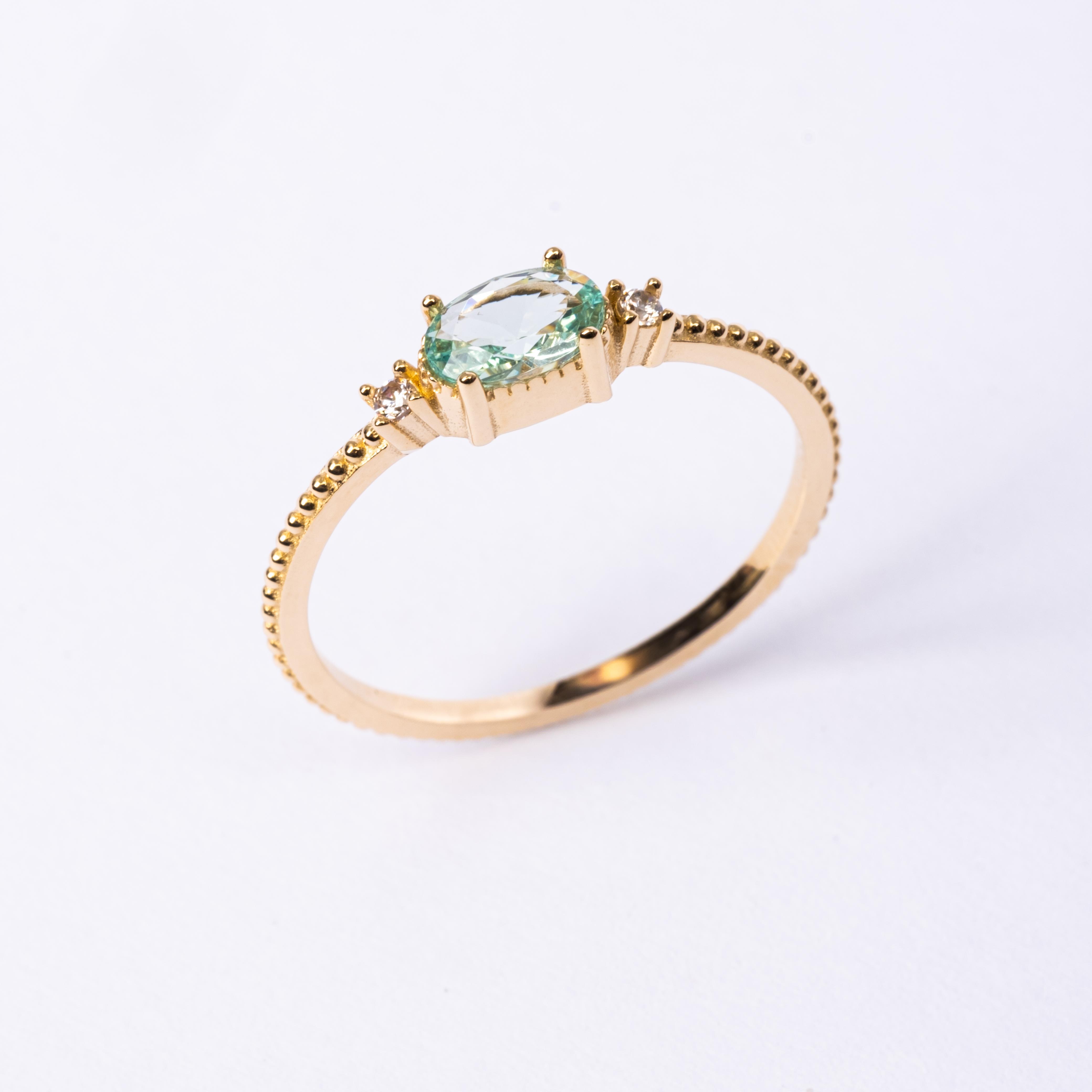 FasekGoldYÜZÜKLERTria Altın Yüzük - 14 Ayar Altın Oval Topaz Taşlı Yüzük - Hediyelik, Anneler Gününe Özel Yüzük