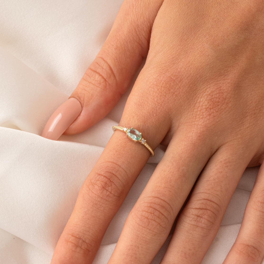 FasekGoldYÜZÜKLERTria Altın Yüzük - 14 Ayar Altın Oval Topaz Taşlı Yüzük - Hediyelik, Anneler Gününe Özel Yüzük