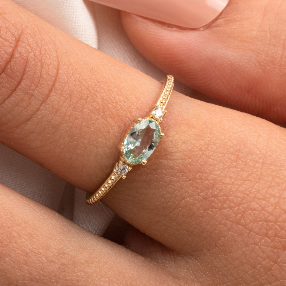 FasekGoldYÜZÜKLERTria Altın Yüzük - 14 Ayar Altın Oval Topaz Taşlı Yüzük - Hediyelik, Anneler Gününe Özel Yüzük