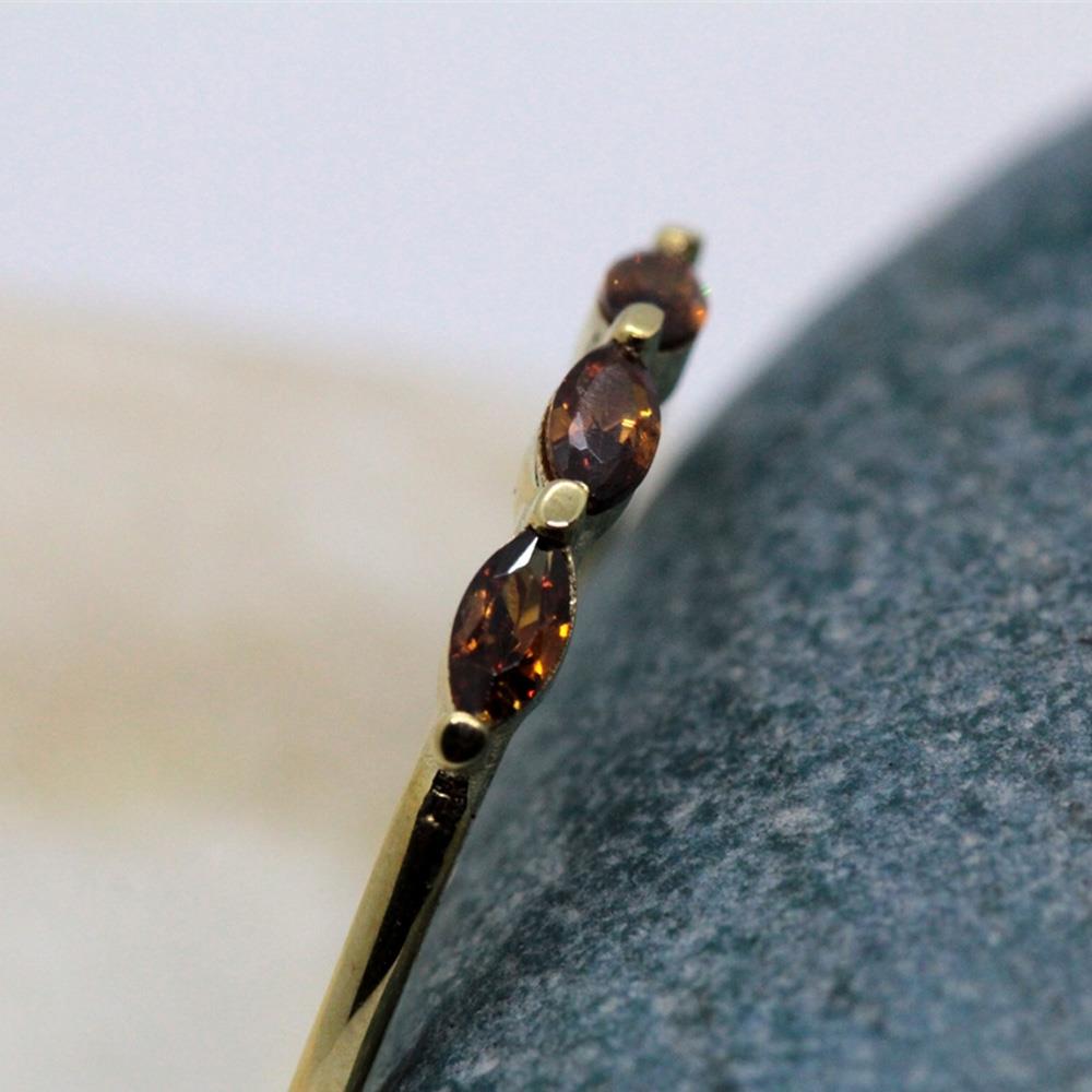 FasekGoldYÜZÜKLERTria Altın Yüzük - 14 Ayar Altın Tria Mekik Smoky Quartz Taşlı Minimal Kadın Yüzük - Eşe Hediyelik