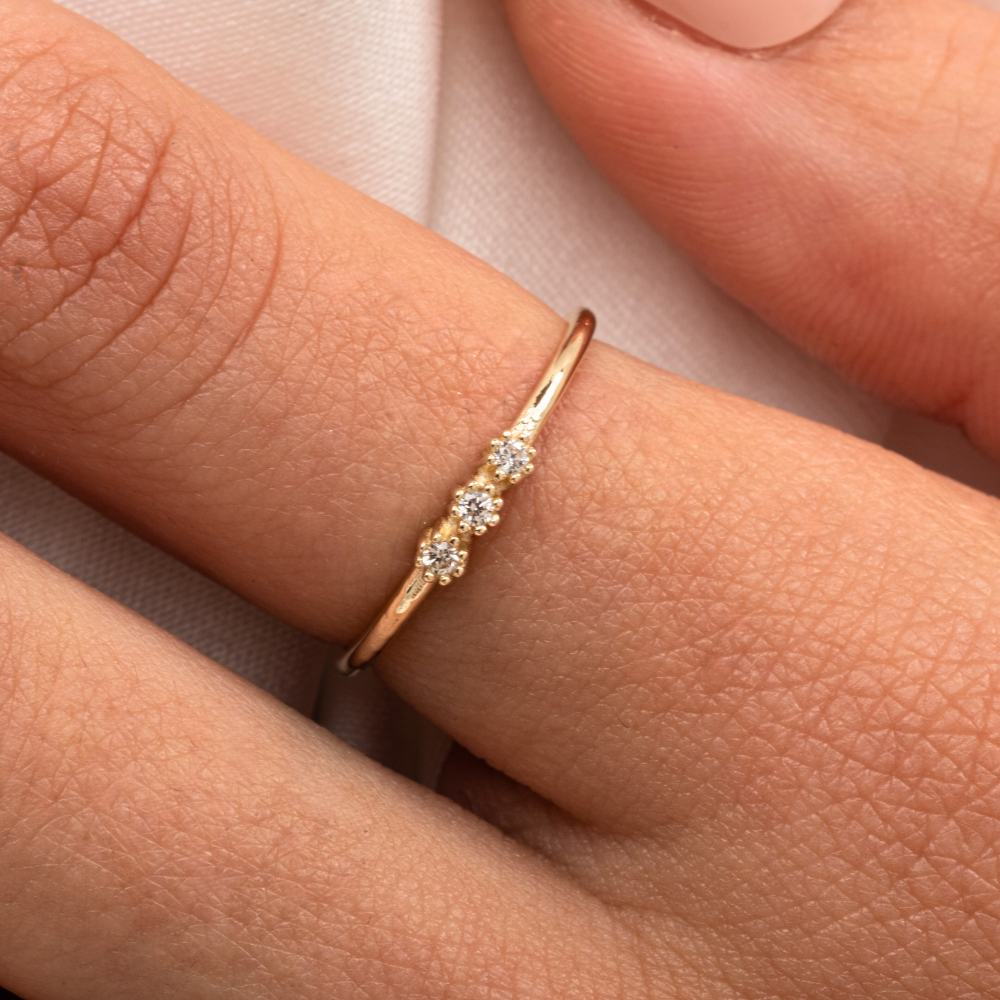 FasekGoldYÜZÜKLERTria Altın Yüzük - 14 Ayar Altın Tria Swarovski Taşlı Minimal Kadın Yüzük - Hediyelik Yüzük