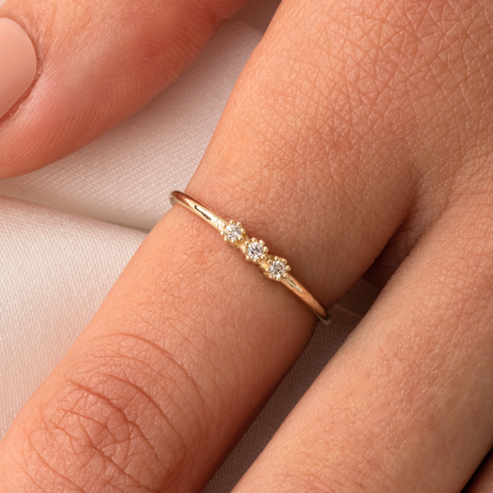 FasekGoldYÜZÜKLERTria Altın Yüzük - 14 Ayar Altın Tria Swarovski Taşlı Minimal Kadın Yüzük - Hediyelik Yüzük