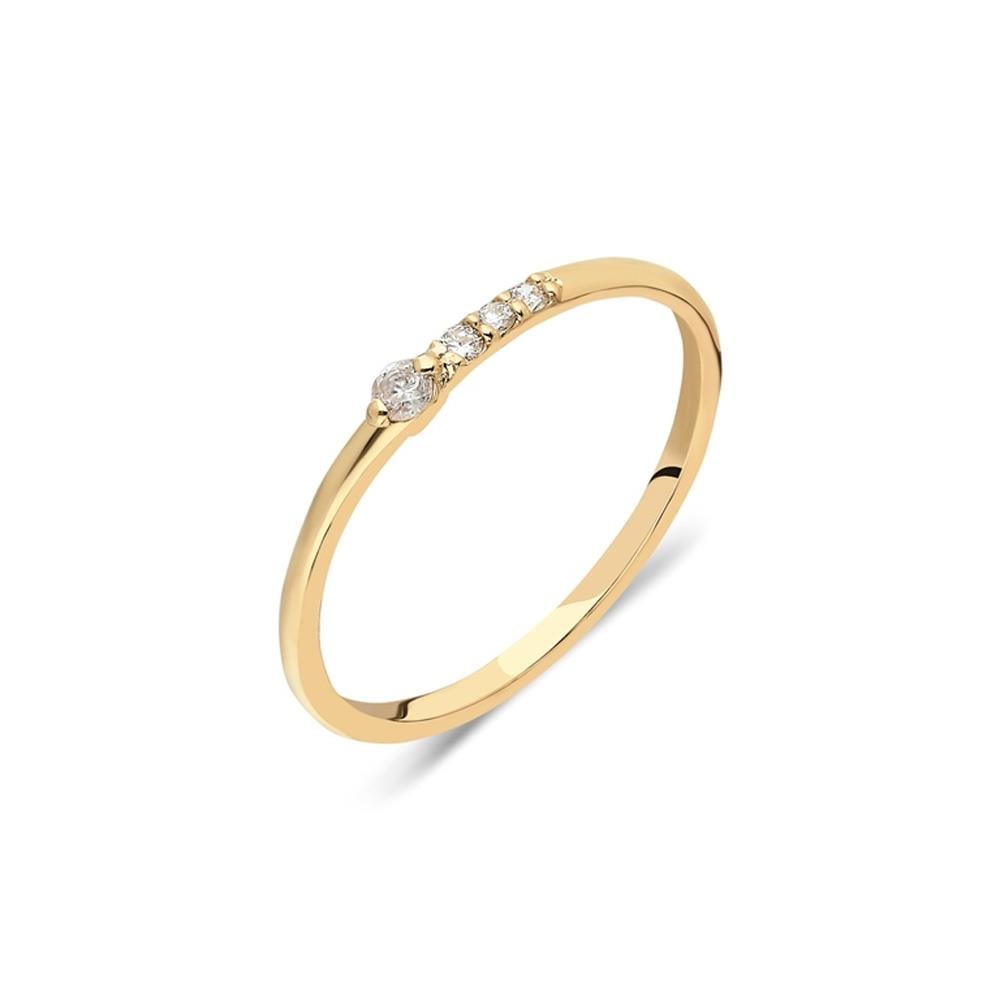 FasekGoldYÜZÜKLERTria Altın Yüzük - 14 Ayar Altın Tria Swarovski Taşlı Minimal Tektaş Altın Yüzük - Hediyelik Yüzük