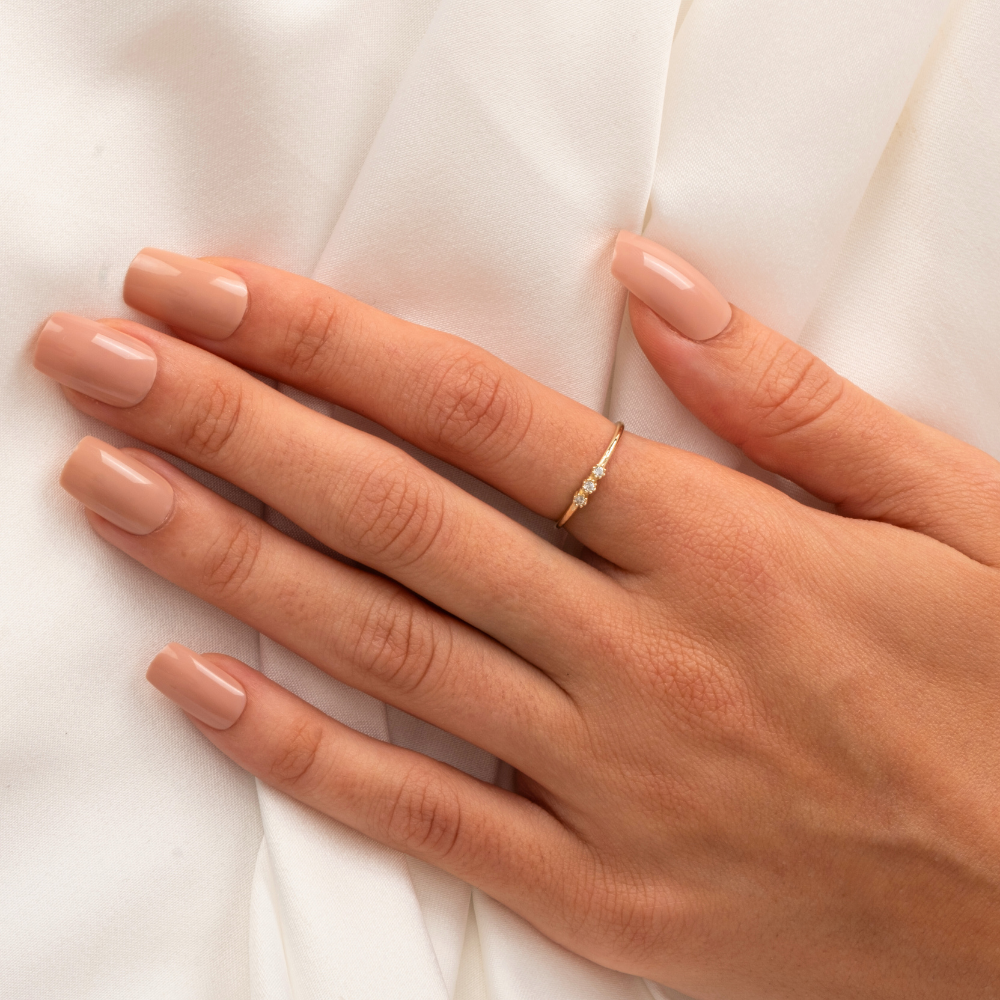 FasekGoldYÜZÜKLERTria Altın Yüzük - 14 Ayar Altın Tria Swarovski Taşlı Minimal Kadın Yüzük - Hediyelik Yüzük