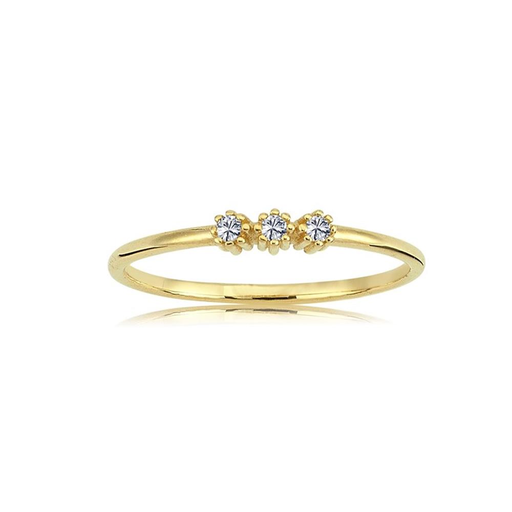 FasekGoldYÜZÜKLERTria Altın Yüzük - 14 Ayar Altın Tria Swarovski Taşlı Minimal Kadın Yüzük - Hediyelik Yüzük