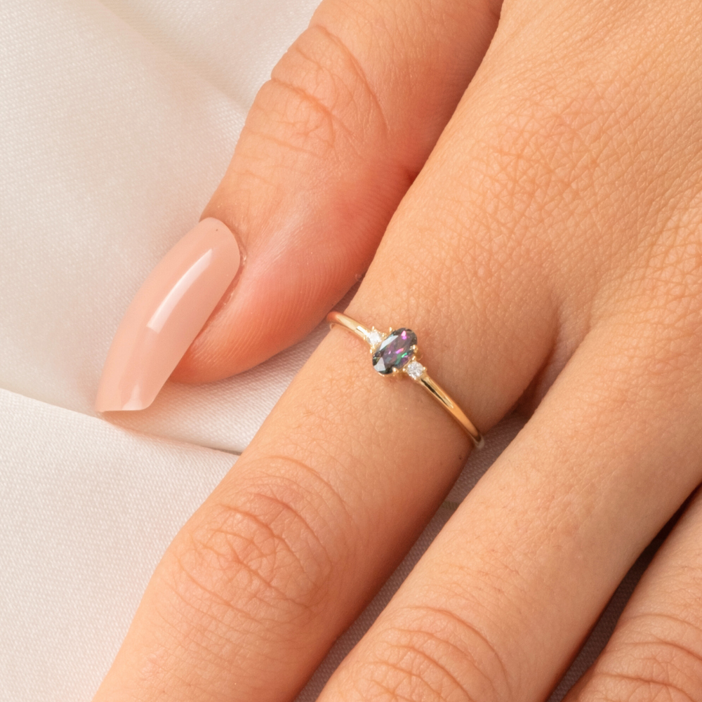 FasekGoldYÜZÜKLERTria Altın Yüzük - Üç Taş Mistik Topaz Taşlı Minimal 14 Ayar Altın Yüzük