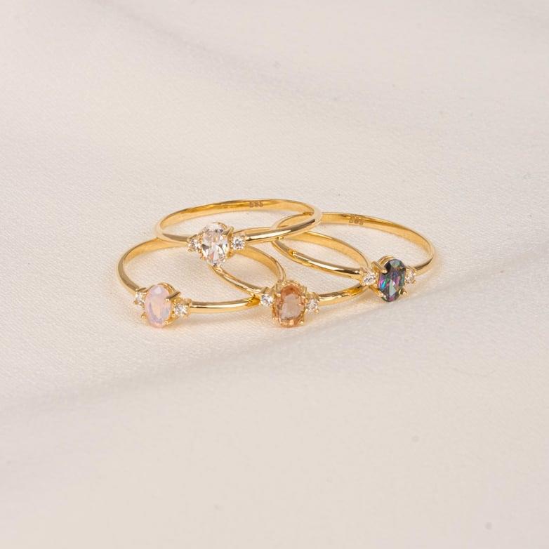 FasekGoldYÜZÜKLERTria Altın Yüzük - Üç Taş Mistik Topaz Taşlı Minimal 14 Ayar Altın Yüzük