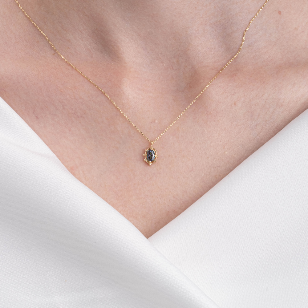 FasekGoldKOLYELERVintage Tasarım Mistik Topaz Taşlı Minimal 14 Ayar Altın Kolye