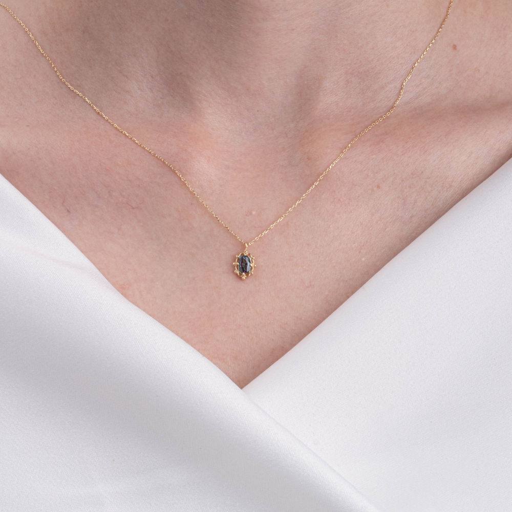 FasekGoldKOLYELERVintage Tasarım Mistik Topaz Taşlı Minimal 14 Ayar Altın Kolye