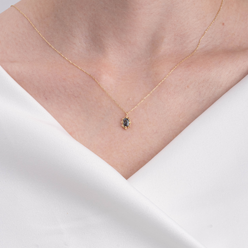 FasekGoldKOLYELERVintage Tasarım Mistik Topaz Taşlı Minimal 14 Ayar Altın Kolye