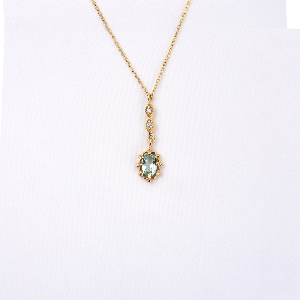 FasekGoldKOLYELERVintage Tasarım Sallantılı Oval Su Yeşili Taşlı Zirkon Taşlarla Süslenmiş 14 Ayar Altın Yüzük