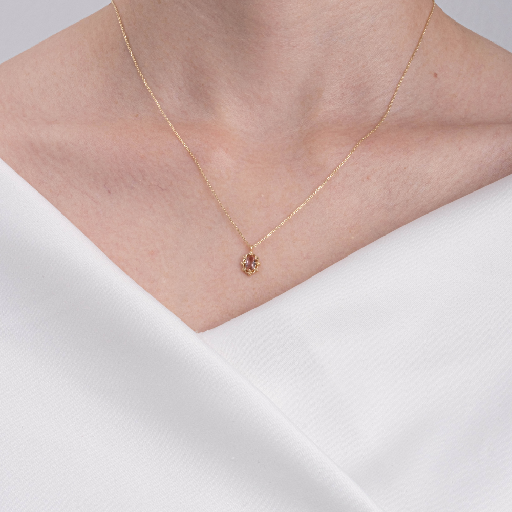 Fasek GoldKOLYELERVintage Tasarım Zultanit (Renk Değiştiren) Taşlı Minimal 14 Ayar Altın Kolye