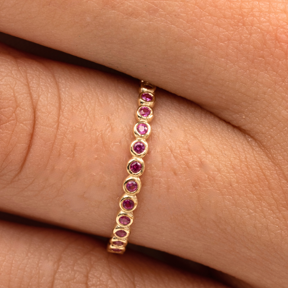 FasekGoldYÜZÜKLERYarım Tur Altın Yüzük - 14 Ayar Altın 0.30 Karat Ruby Taşlı Yarım Tur Minimal Kadın Yüzük