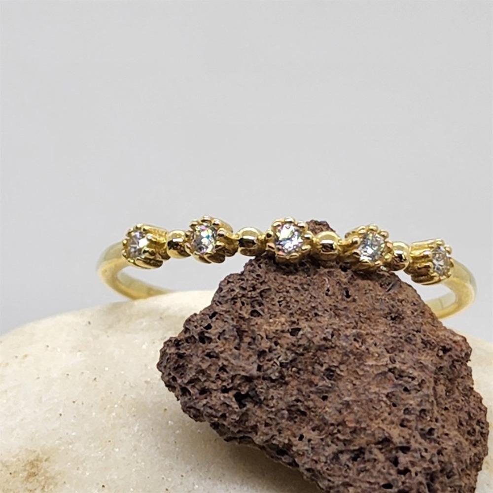 FasekGoldYÜZÜKLERYarım Tur Altın Yüzük - 14 Ayar Altın 0.45 Karat Beş Taş Swarovski Taşlı Minimal Yüzük - Altın Yüzük