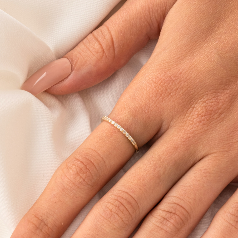 FasekGoldYÜZÜKLERYarım Tur Altın Yüzük - 14 Ayar Altın 0.25 Karat Swarovski Taşlı Yarım Tur Minimal Yüzük