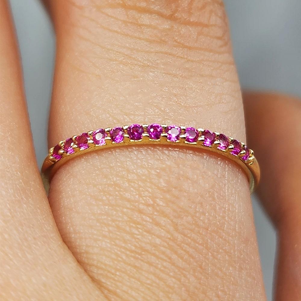 FasekGoldYÜZÜKLERYarım Tur Altın Yüzük - 14 Ayar Altın Minimal Ruby Taşlı Yarım Tur Yüzük - Minimal Altın Yüzük