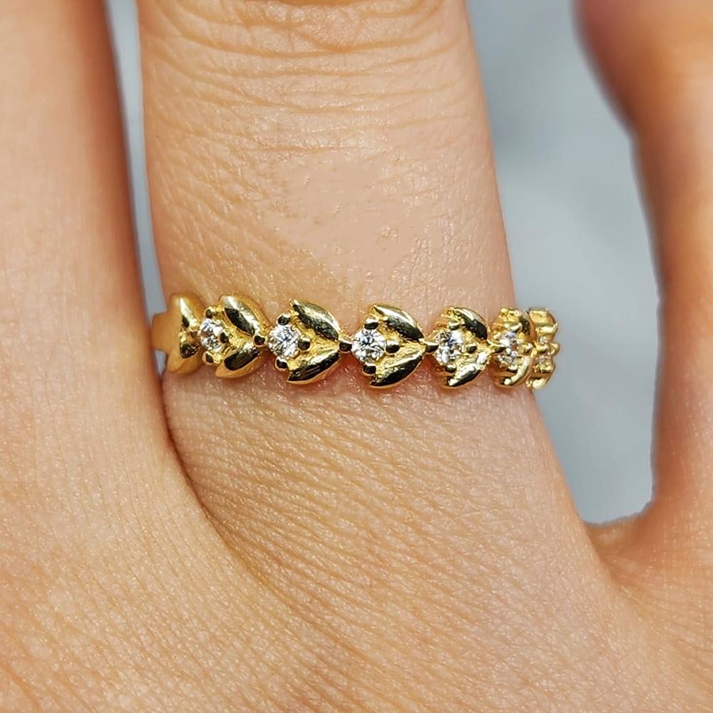 FasekGoldYÜZÜKLERYarım Tur Altın Yüzük - 14 Ayar Altın Sıralı Swarovski Taşlı Minimal Yüzük - Yaprak Altın Yüzük