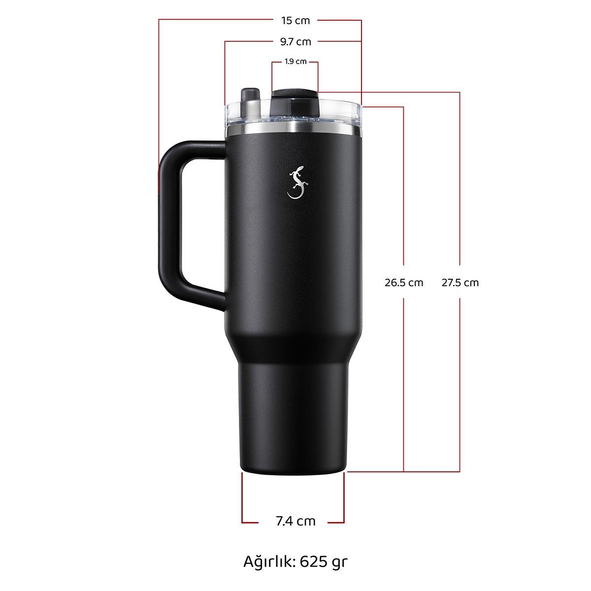 Lurch - “Big Cup” 1.2 L Granit Gri, paslanmaz Çelik Termos - Uzatılabilir Pipetli, Çift Cidarlı, Sızdırmaz - 240878