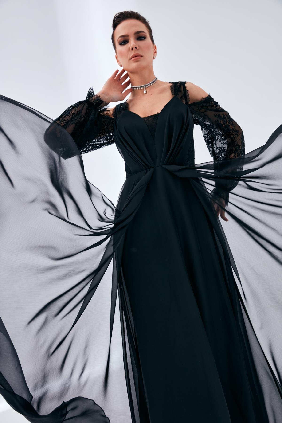 Alize Elbise Siyah-Modalody-Büyük Beden Abiyeler