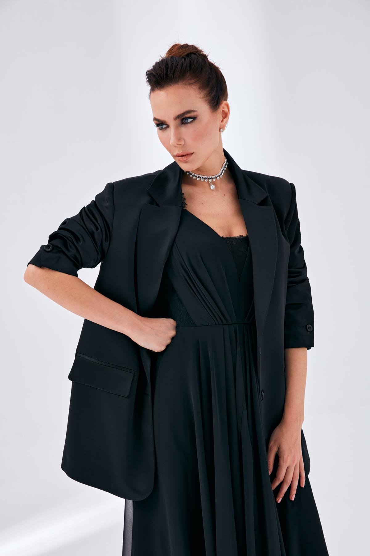 Alize Elbise Siyah-Modalody-Büyük Beden Abiyeler