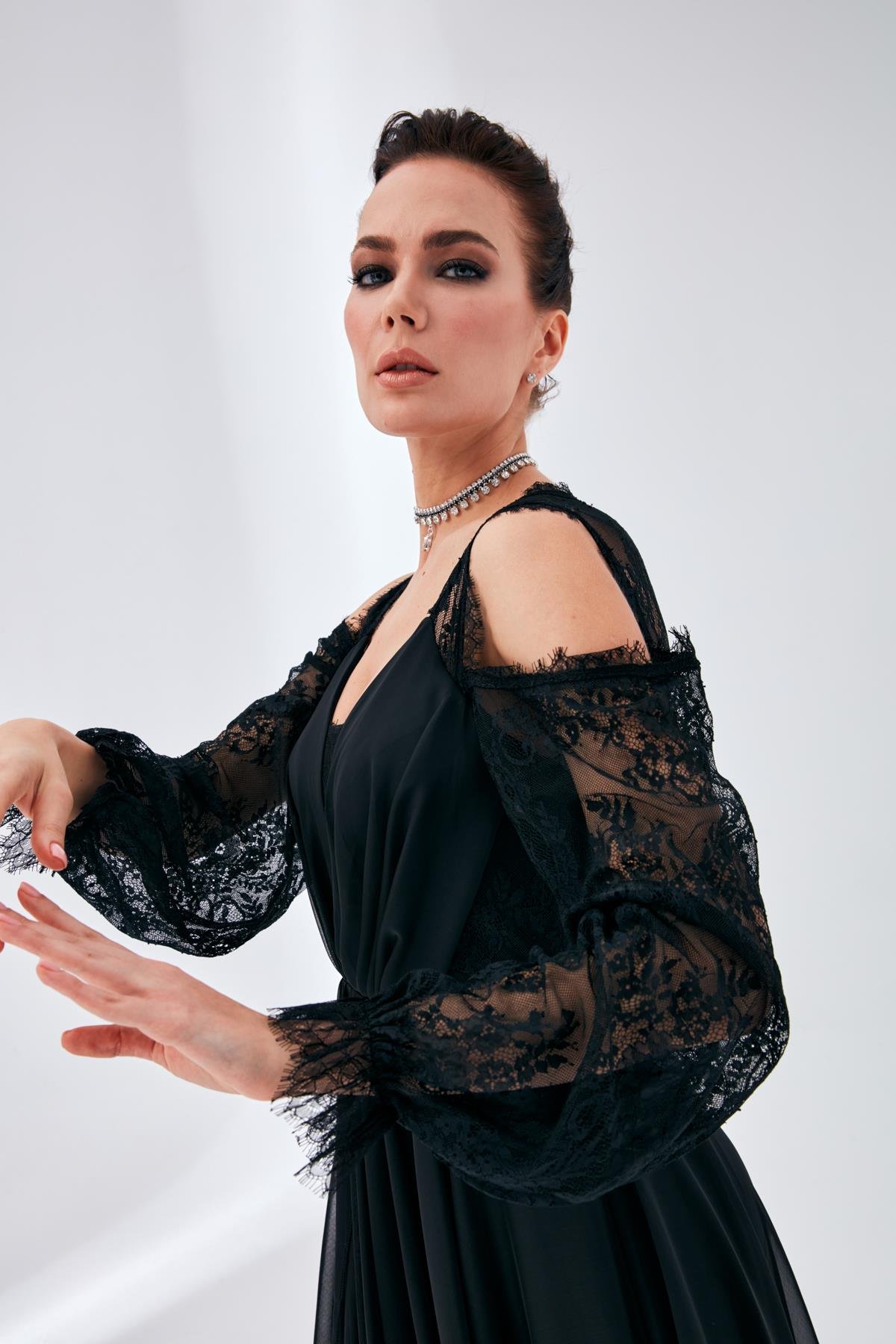 Alize Elbise Siyah-Modalody-Büyük Beden Abiyeler