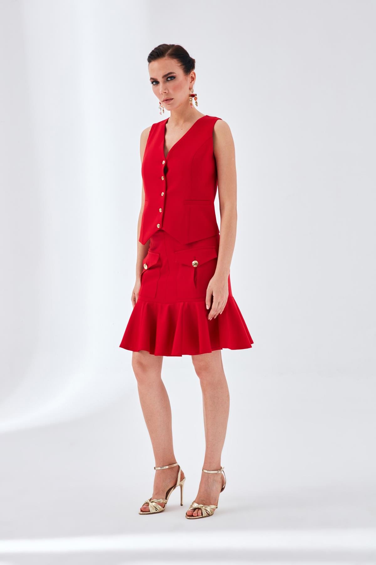 Alona Skirt Red-Modalody-Plus Size Skirts