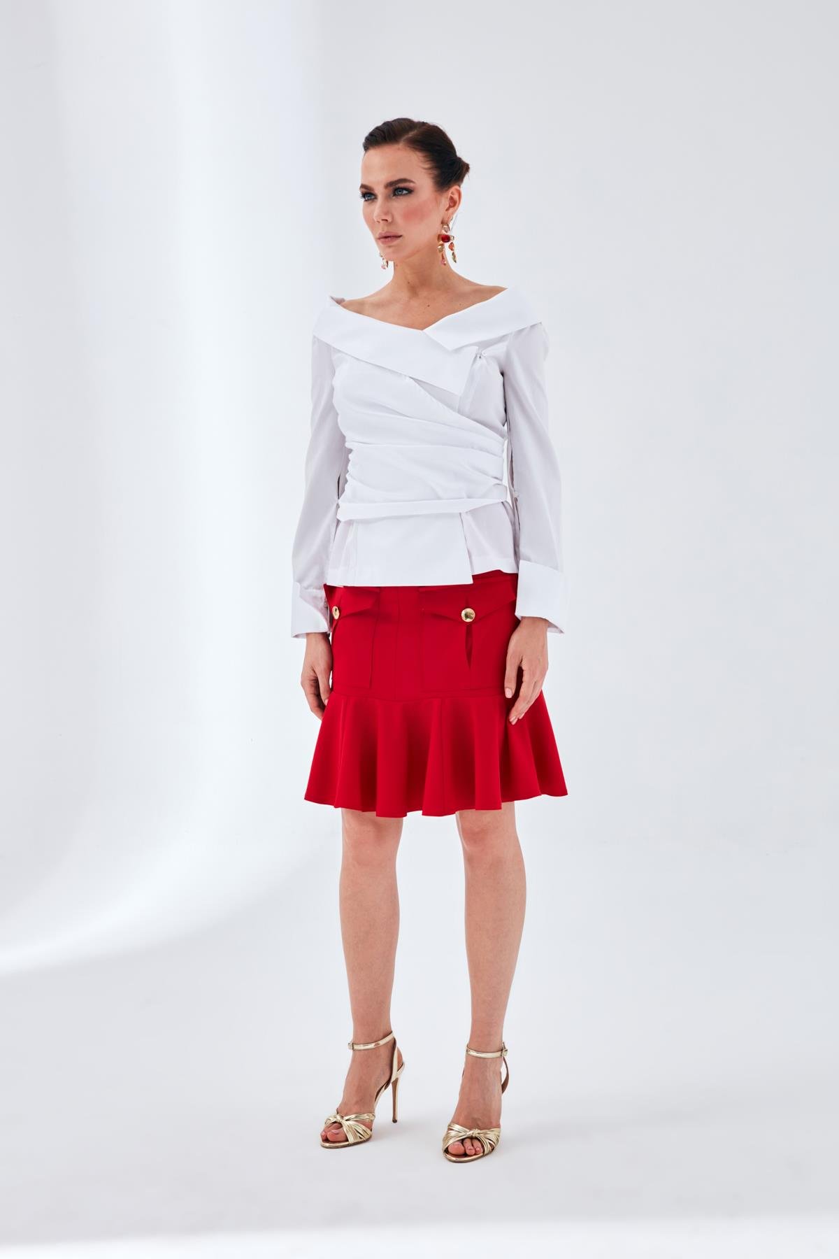 Alona Skirt Red-Modalody-Plus Size Skirts