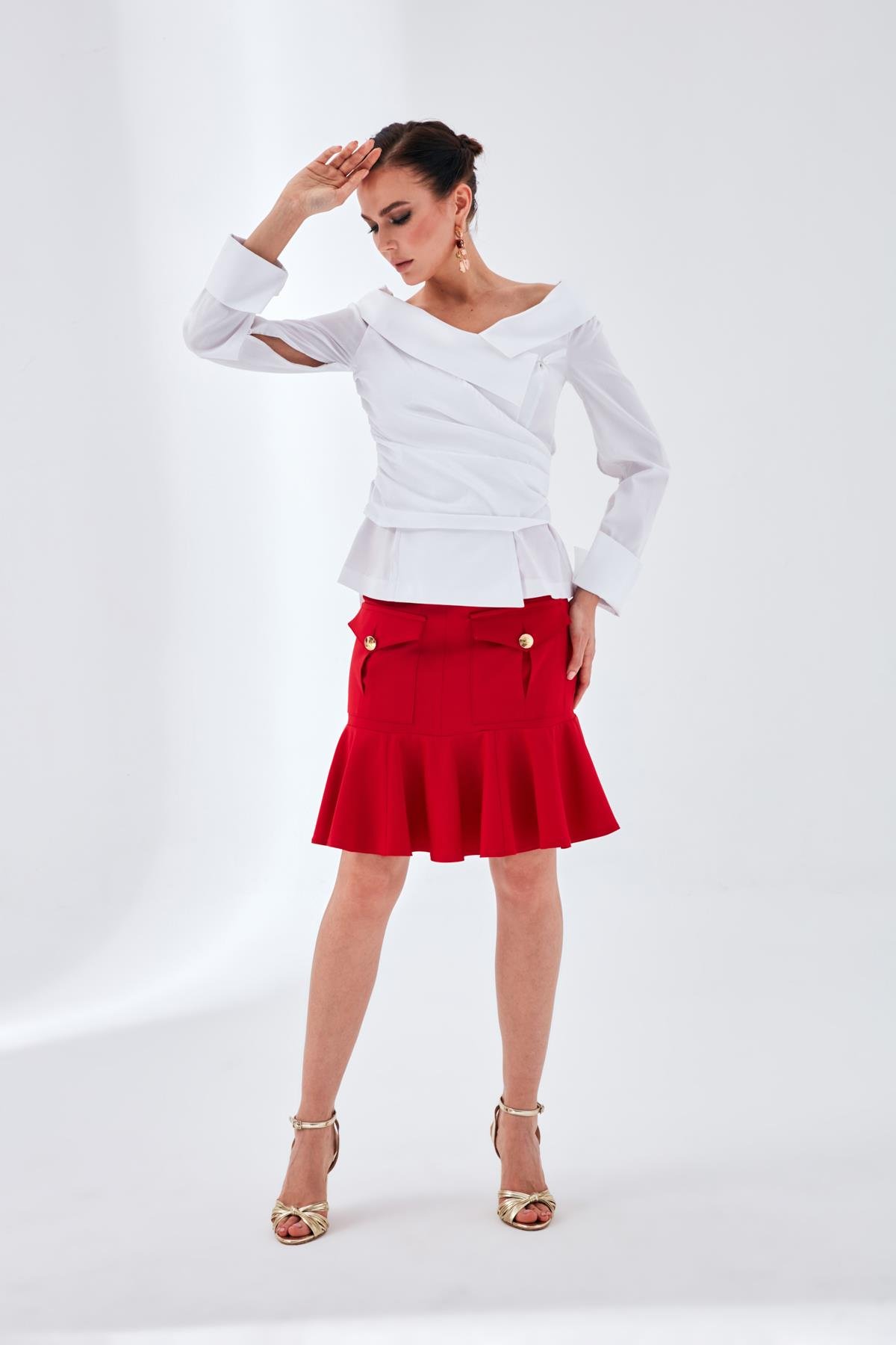 Alona Skirt Red-Modalody-Plus Size Skirts