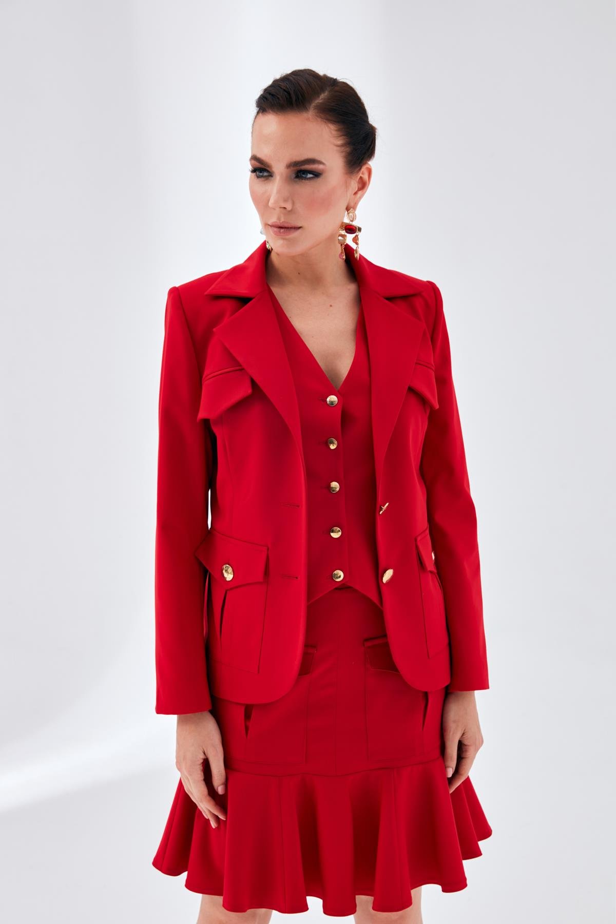 Alona Skirt Red-Modalody-Plus Size Skirts