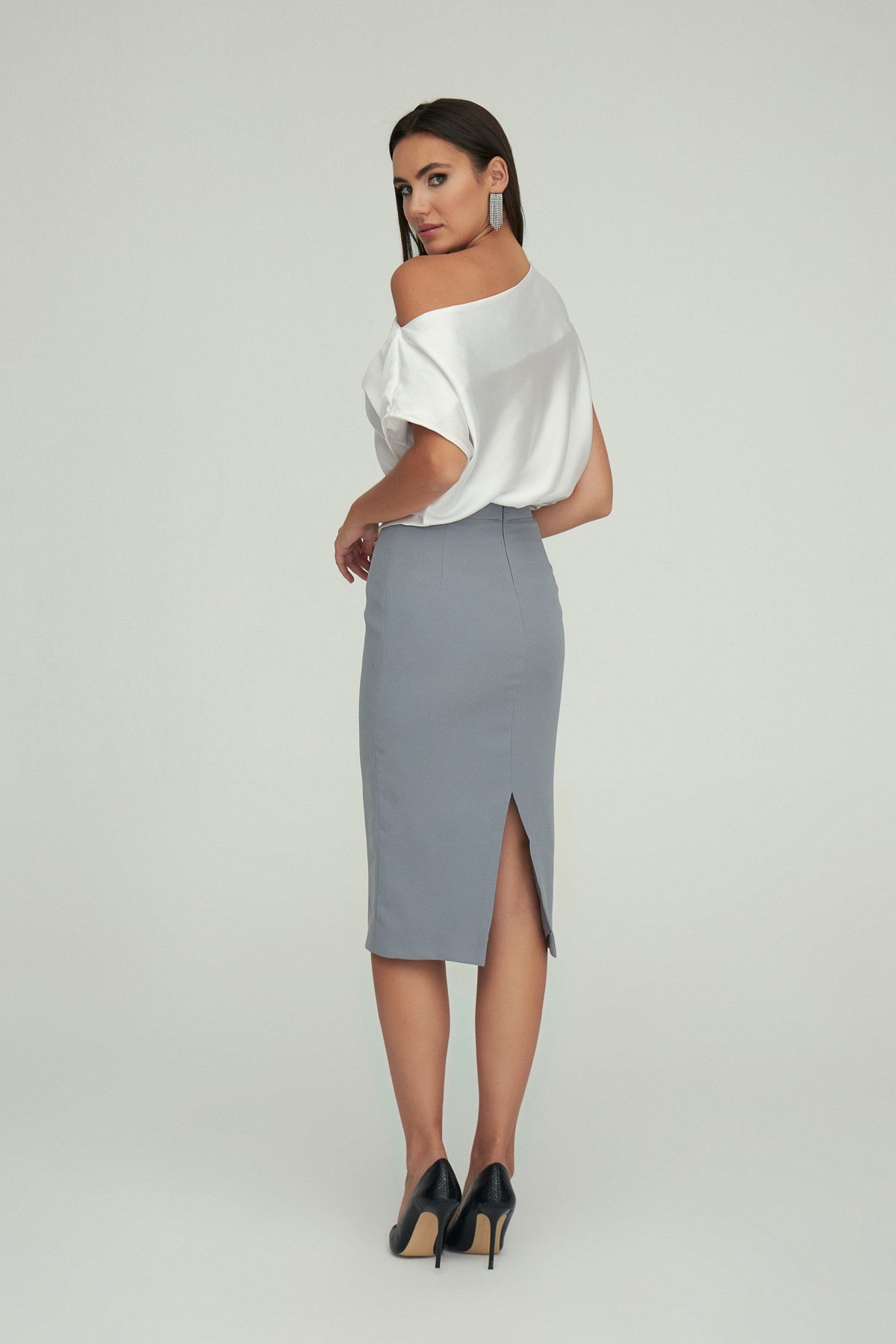 Asya Skirt Gray-Modalody-Plus Size Skirts