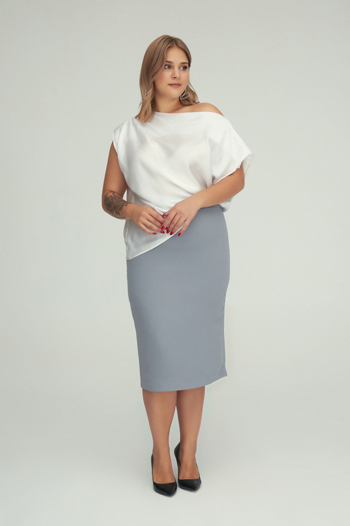 Asya Skirt Gray-Modalody-Plus Size Skirts