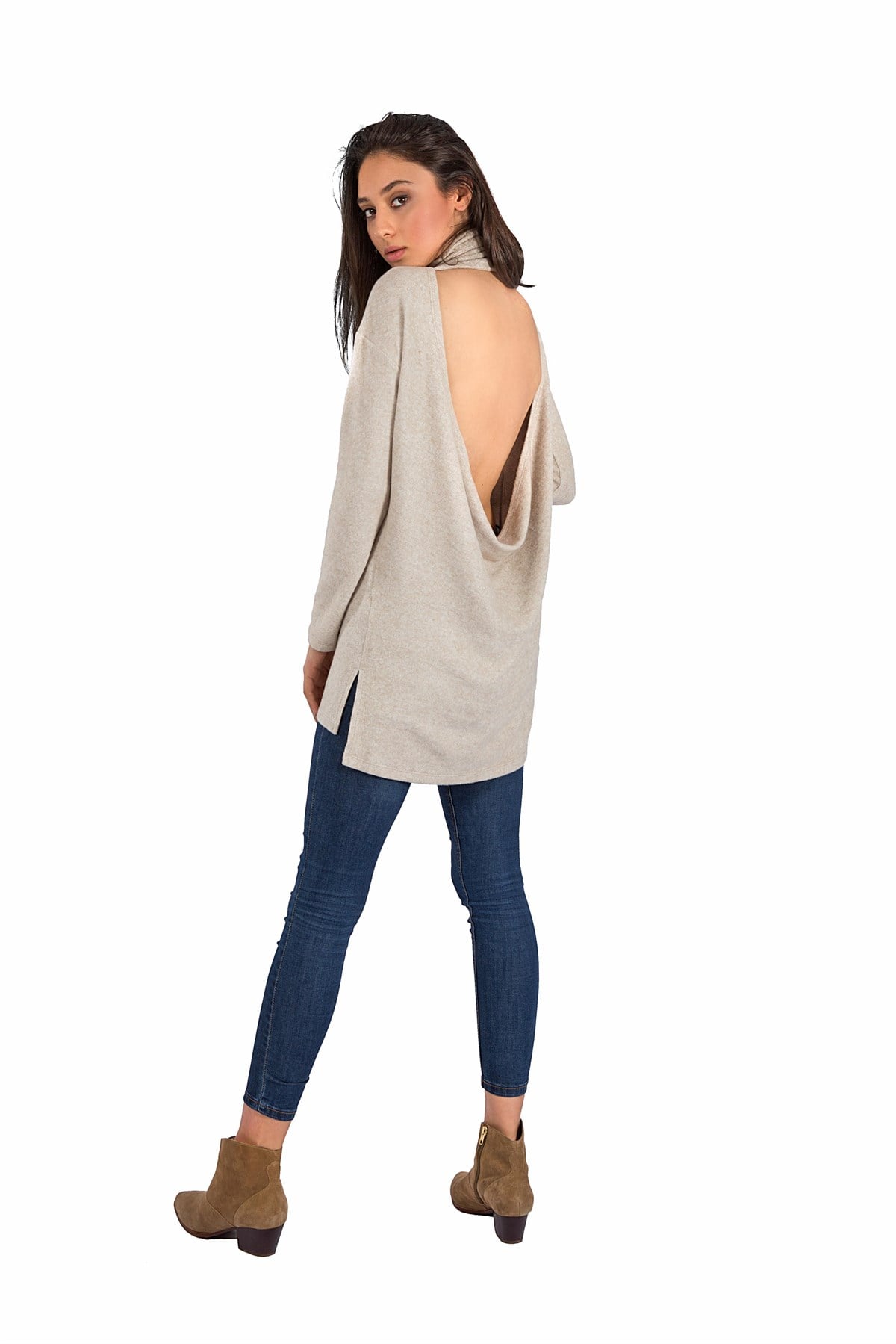 Backless Triko Bej, triko, bej, sırt dekolteli triko