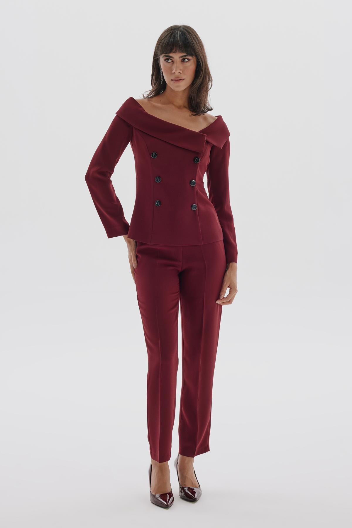 Camila Trousers Burgundy-Modalogy-Trousers
