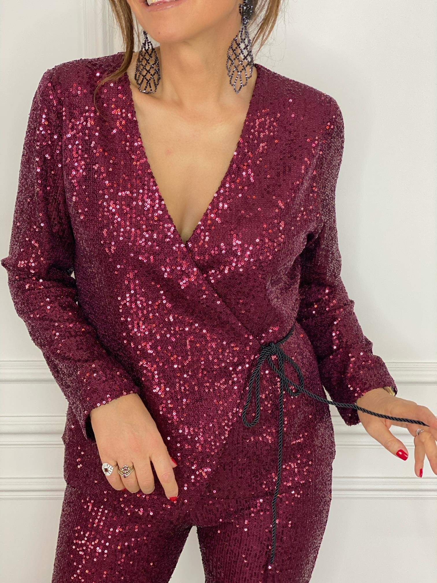 Carmen Bluz Bordo-Modalody-Plus Size Blouses