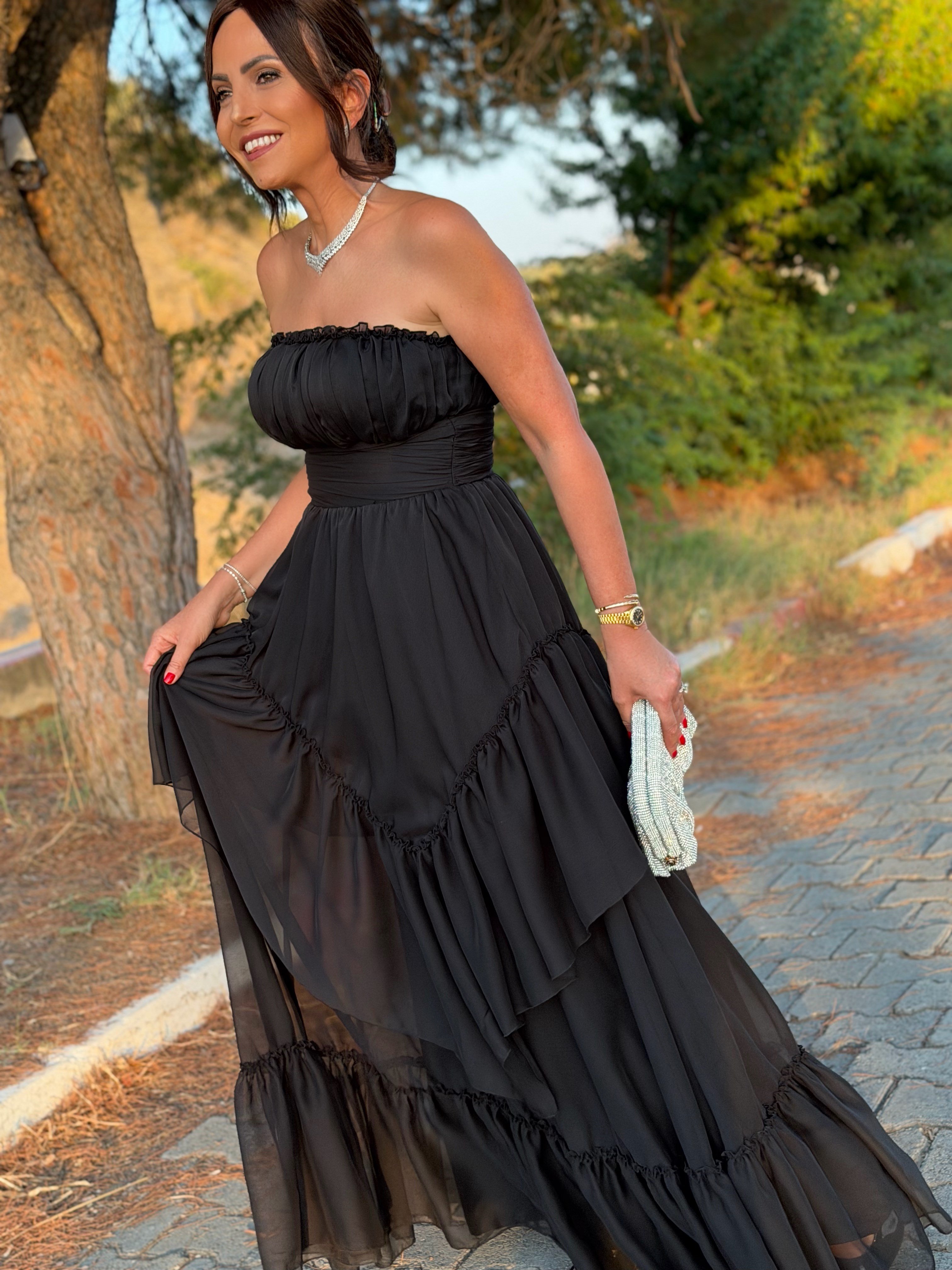 Elena Elbise Siyah-Modalody-Evening Dresses