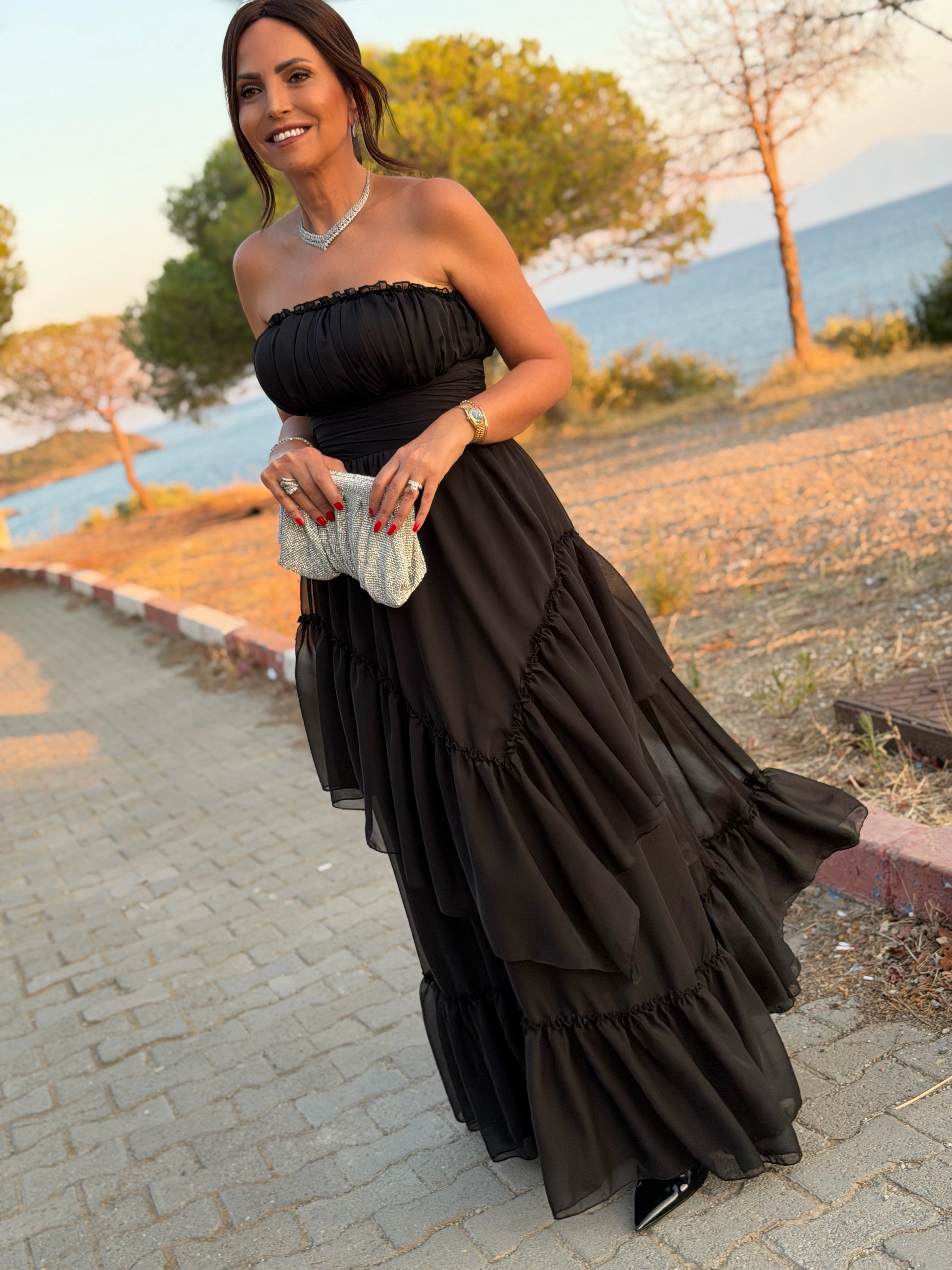 Elena Elbise Siyah-Modalody-Evening Dresses