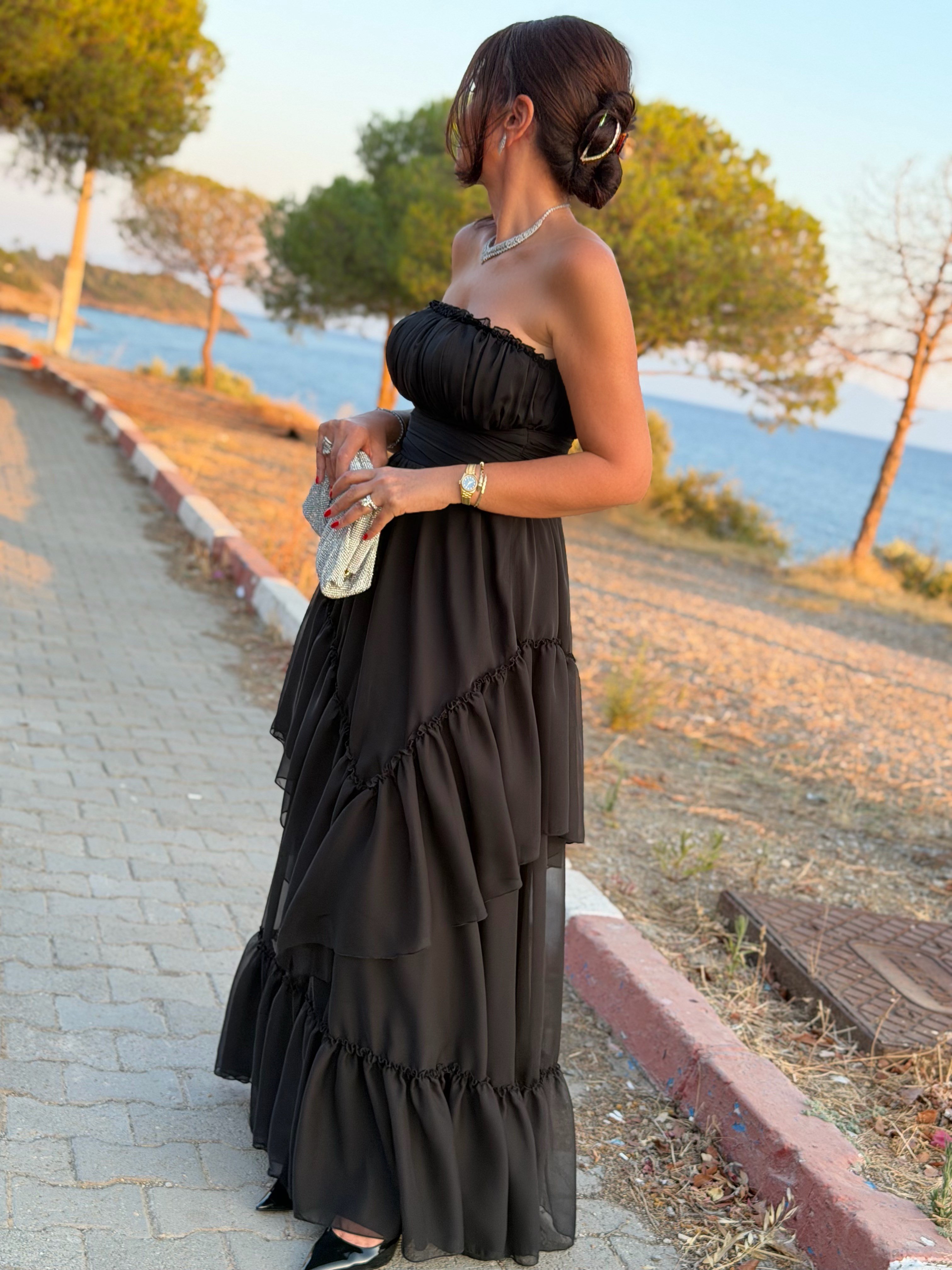 Elena Elbise Siyah-Modalody-Evening Dresses