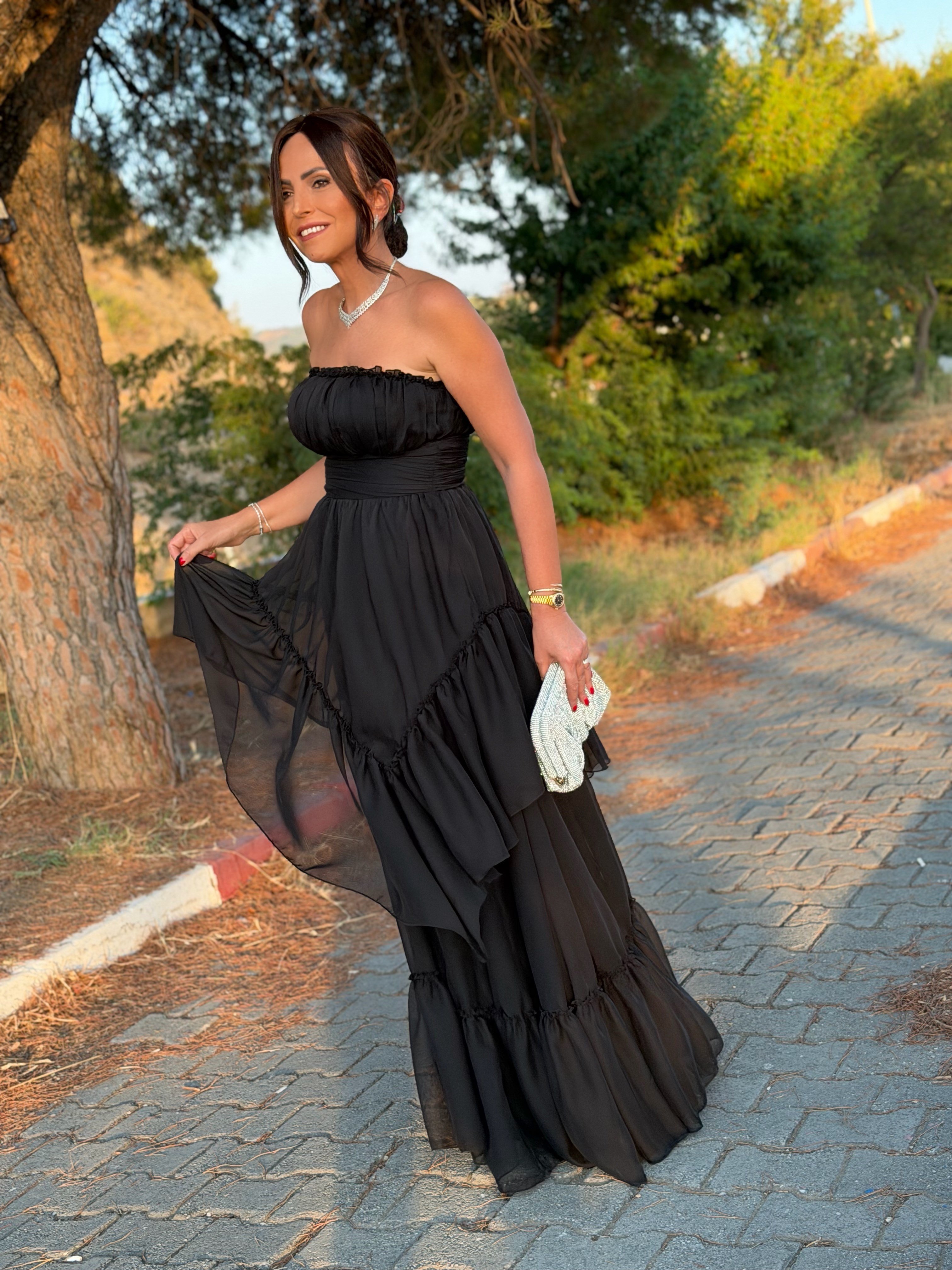 Elena Elbise Siyah-Modalody-Evening Dresses