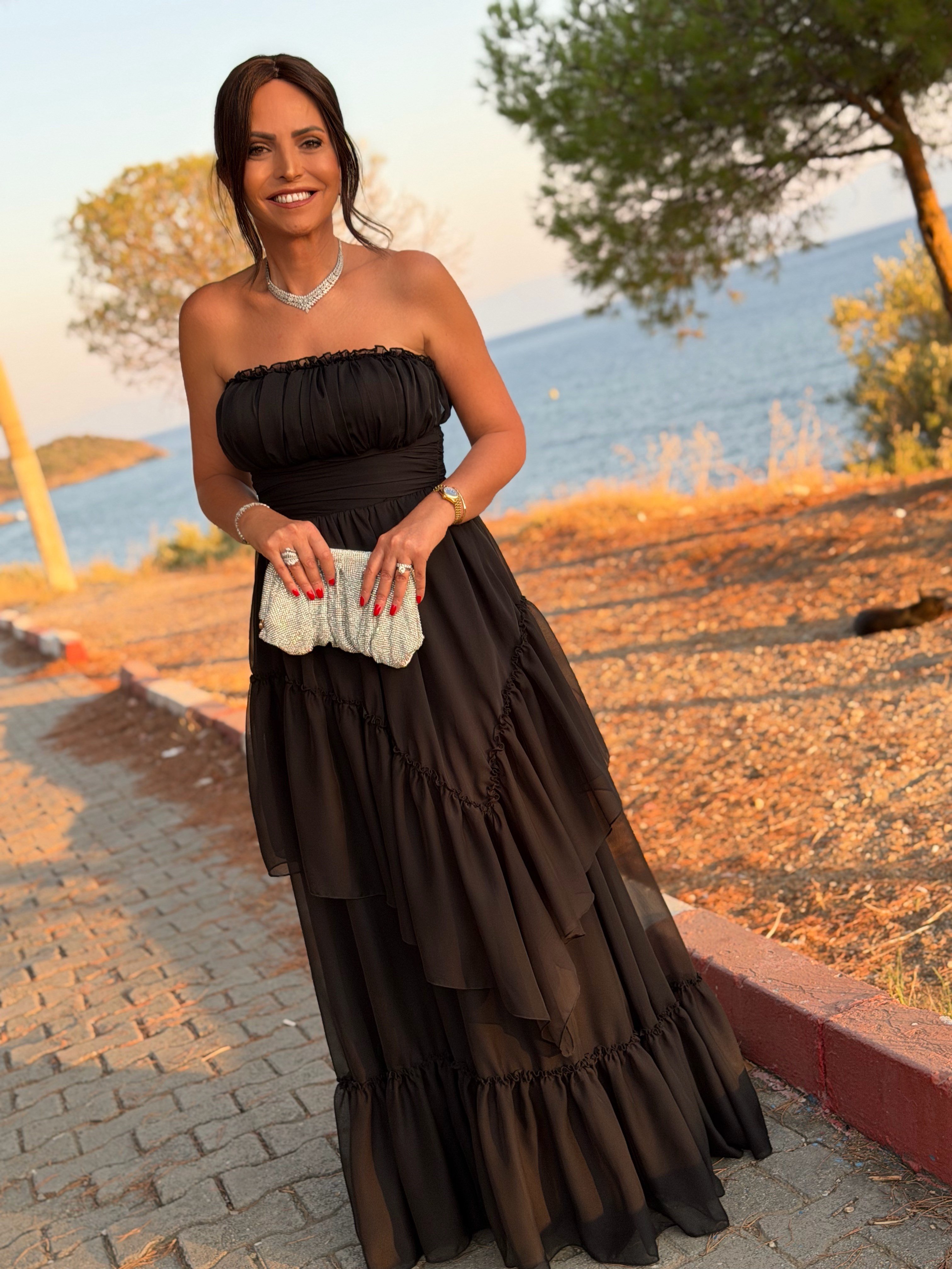 Elena Elbise Siyah-Modalody-Evening Dresses